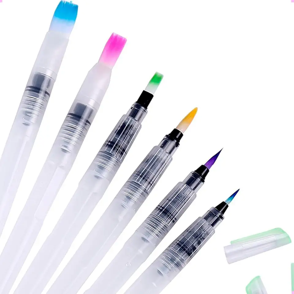 Pincel Aquabrush Kit 6 Pincéis Aquarelável Reservatório de Água Pintura Aquarela Esfumaçar