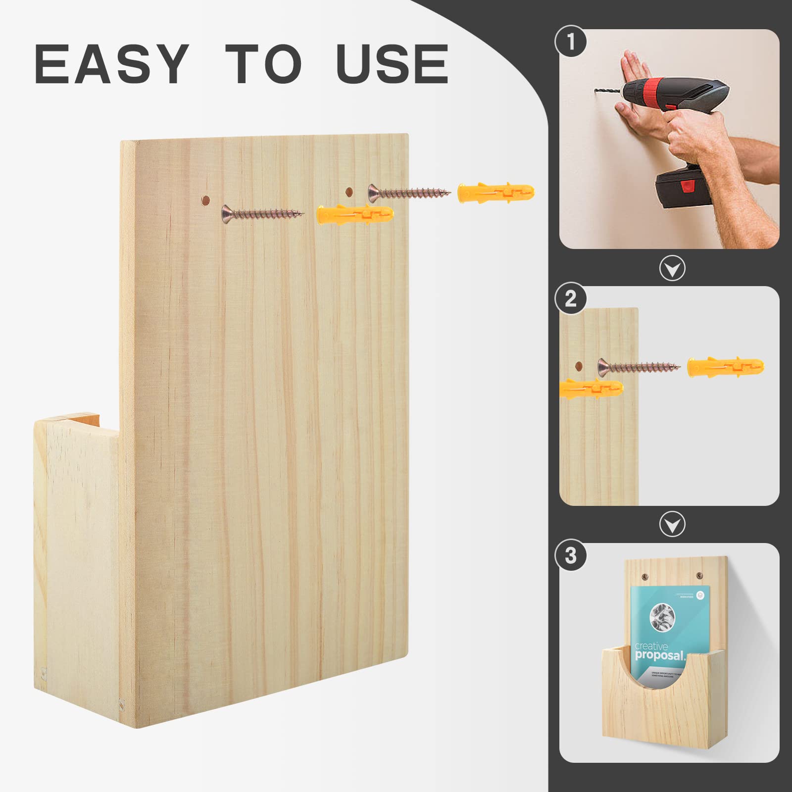 Soporte de madera 2 en 1 para folletos de pared, soporte de exhibición colgante para folletos de 4 x 6 y folletos triples, ideal para oficina