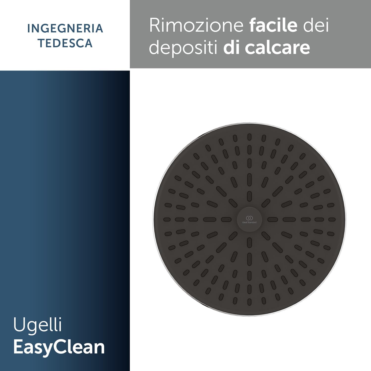 Ideal Standard Idealrain Alu+ Kit doccia, con due tipi di getto selezionabili tramite commutatore rotante, doccia a pioggia a risparmio idrico con ugelli EasyClean – Cromo (260x91x260 mm)