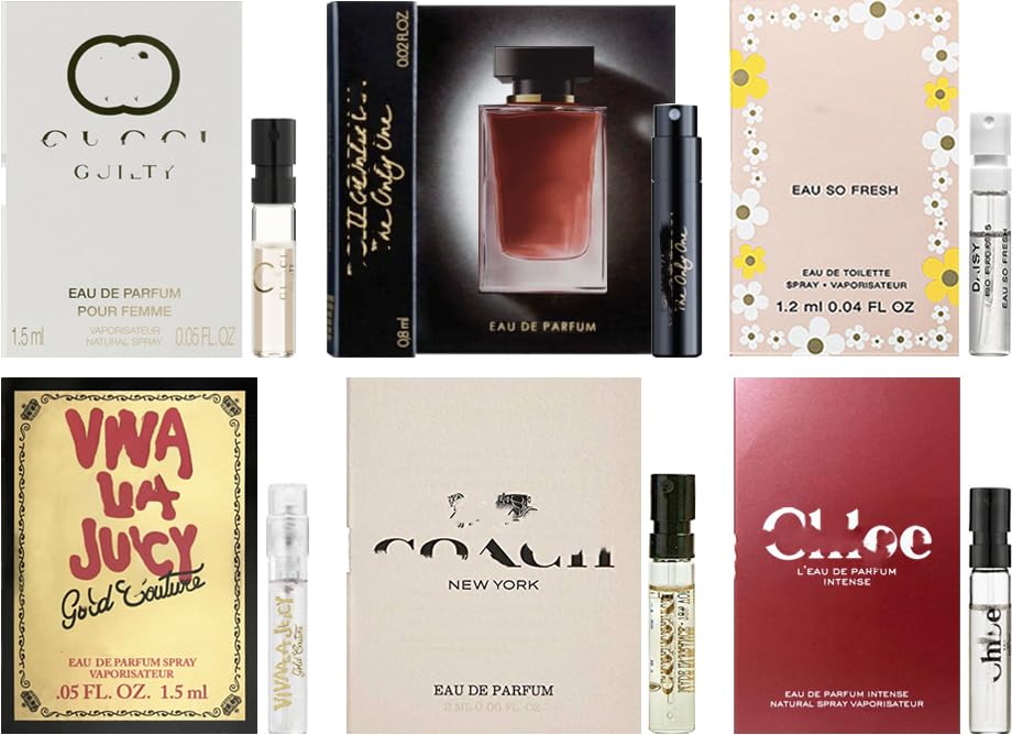 Juego de muestras de perfume de diseñador para mujer (paquete de 6 frascos de muestra)