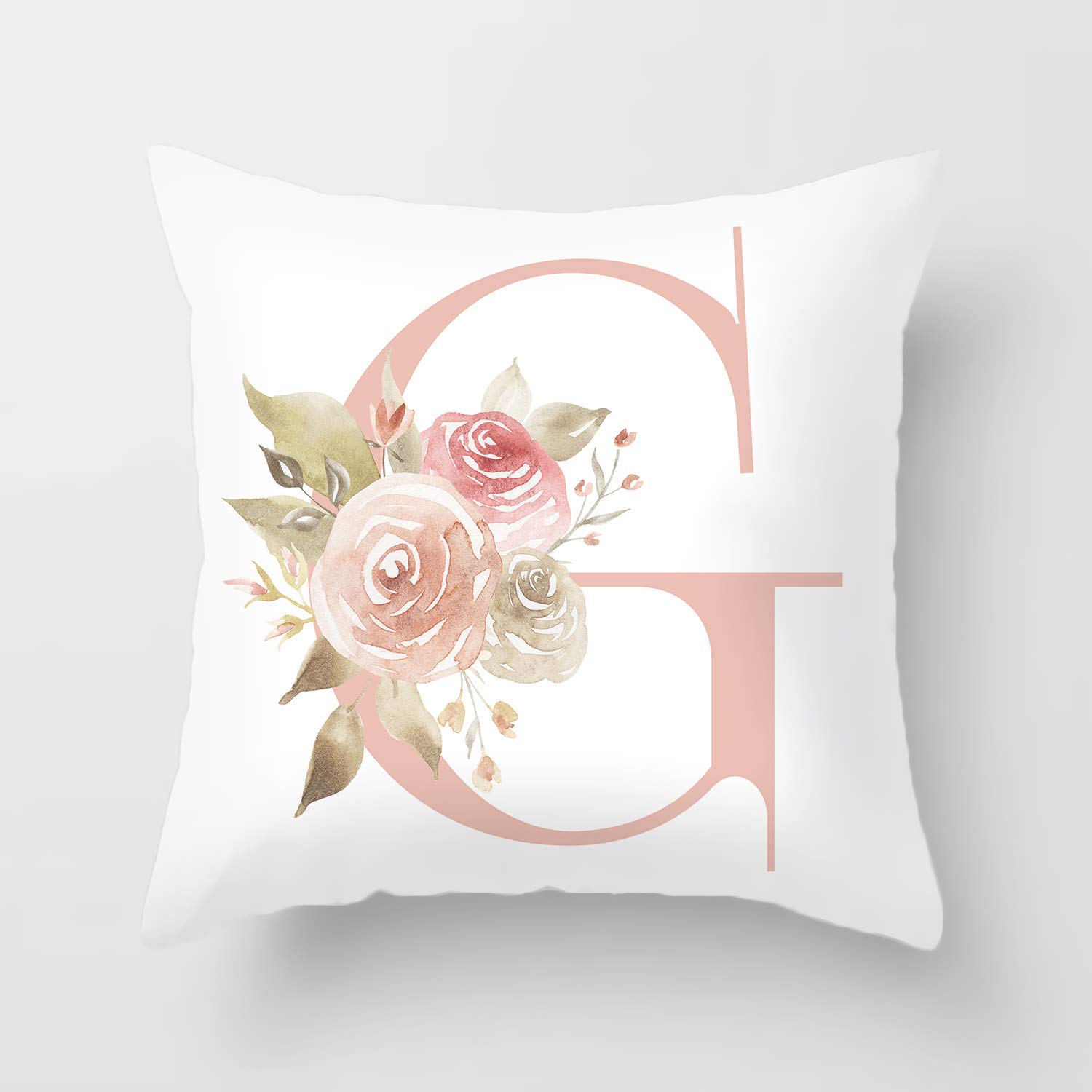 YeeJu Alphabet G Decorative Throw Pillow Covers English Letters Floral Pillow Covers White Velvet Soft Square Initial Cushion Covers Outdoor Sofa