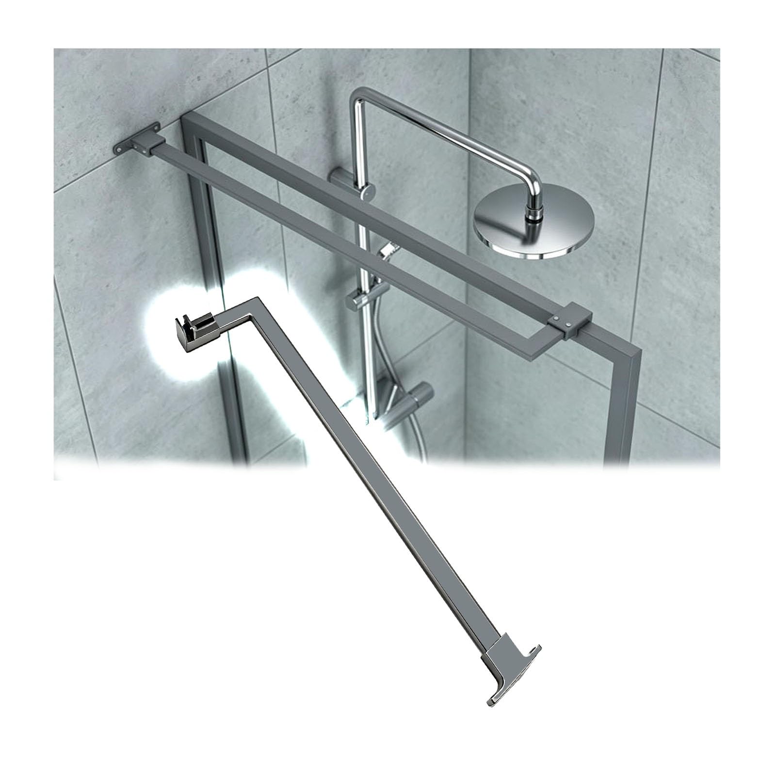 Wahhwf Gray Support Rod For 0-2" Thick Glass Shower Wall, Short Stainless Steel Glass-To-Wall Stable Rod For Doors In Black/White/Silver/ For Rental Units, Dorms(,15.7In/40Cm)