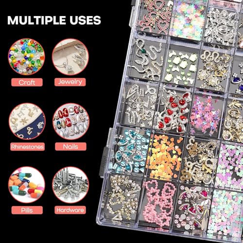 Image of Noverlife 2 Pack 36 Grids Clear Plastic Organizer Box, Jewelry Craft Storage Container Bead Holder Nail Charm Organizer, Rock Collection Box for Fishing Tackles, Acrylic Earring Display Case for Girls