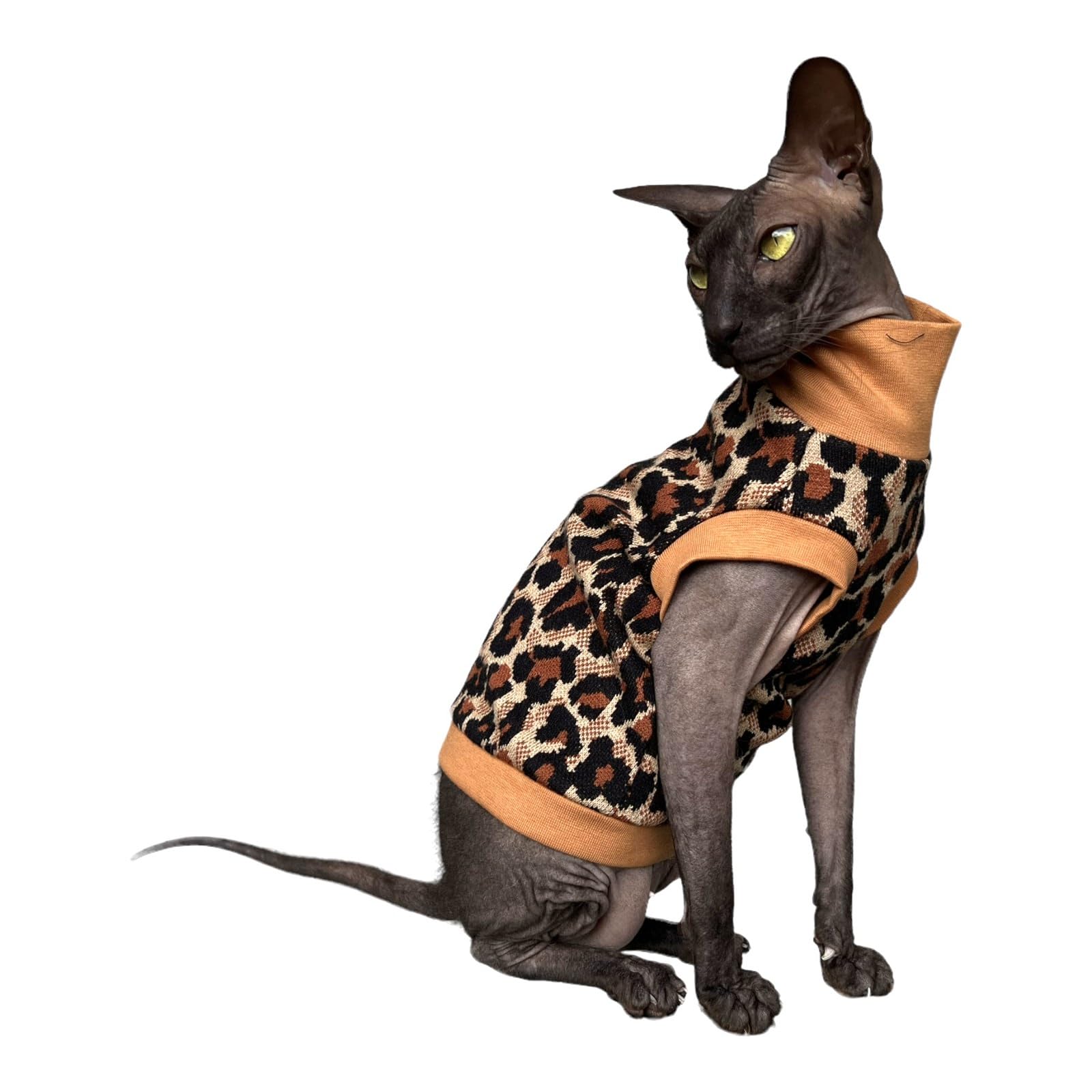 Kotomoda Cat's Cozy Comfort for Hairless Beauties: Winter Turtleneck Panther tobacco for Sphynx and Naked Cats (Large)