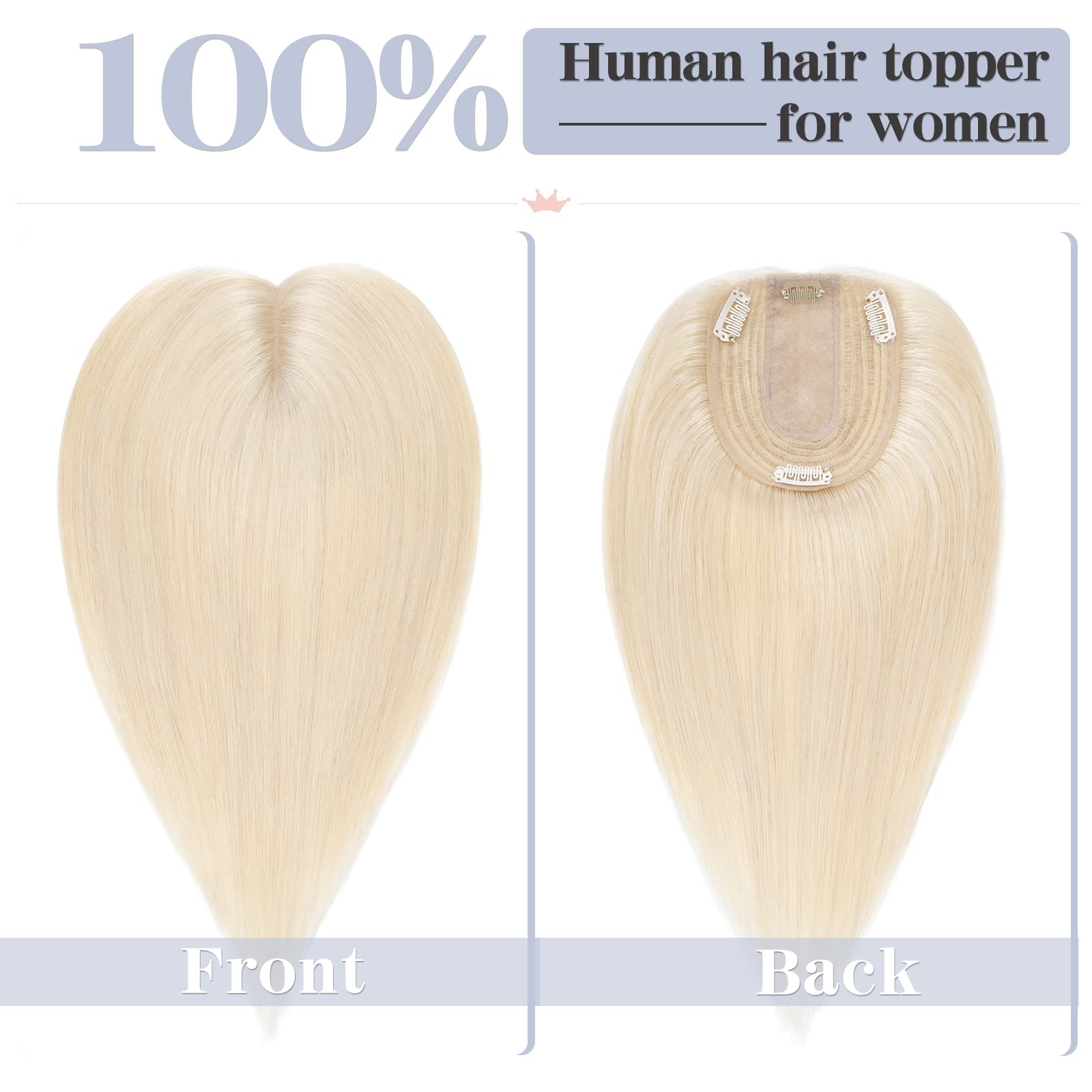 S-noilite Hair Toppers for Thinning Hair UK Clip in Topper Women 6 Inch 100% Real Human Toppers UK 6 Inch 27g(#60 Platinum Blonde) - Image 2