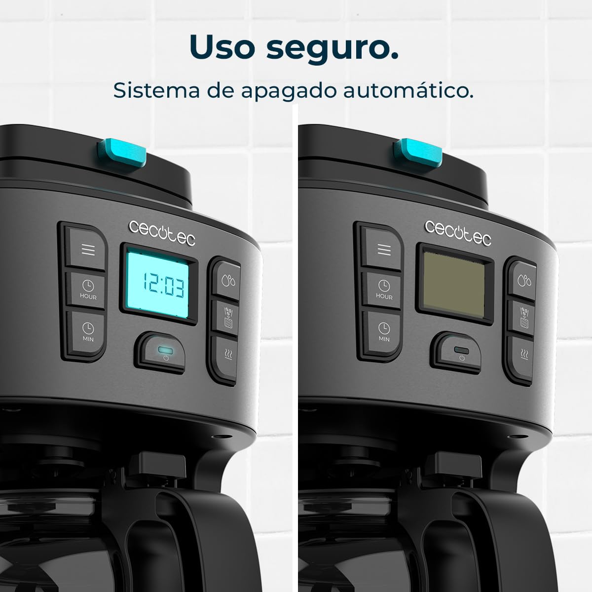 Cecotec Cafetera de Goteo Coffee 66 Grind & Drop Essential. 1086W, Molinillo de Cuchillas, Hasta 12 Tazas, Tecnología Extremearoma, Cafetera de Goteo Digital, Acero Inoxidable, Apagado Automático