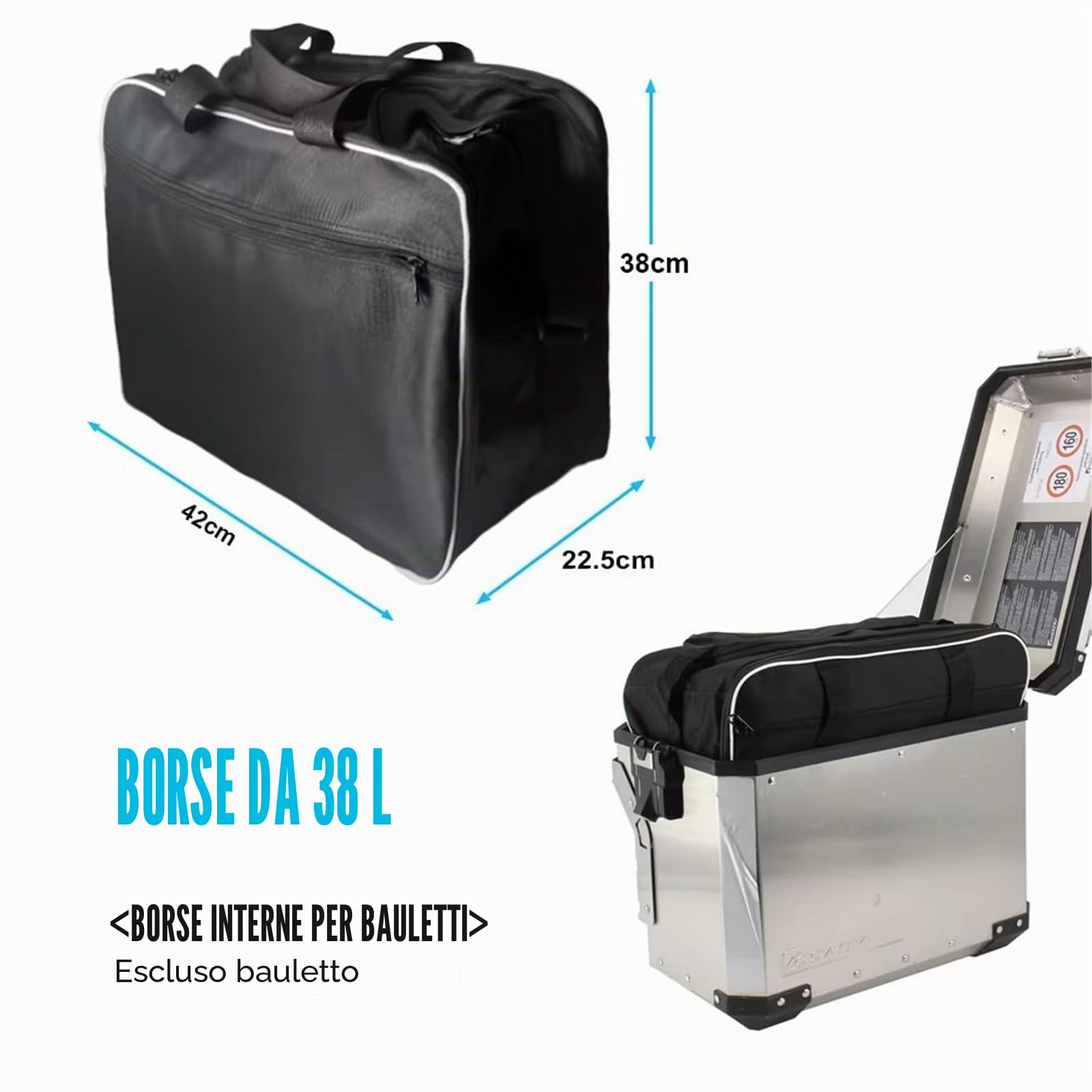 Moto Borsa Sella Borsa Laterale Per Moto Da 31L 38L 45L Interna Impermeabile Valigia Multiuso Borse A Tracolla Per R1200GS Per Kawasaki Borse Laterali Moto(38L side box bag)