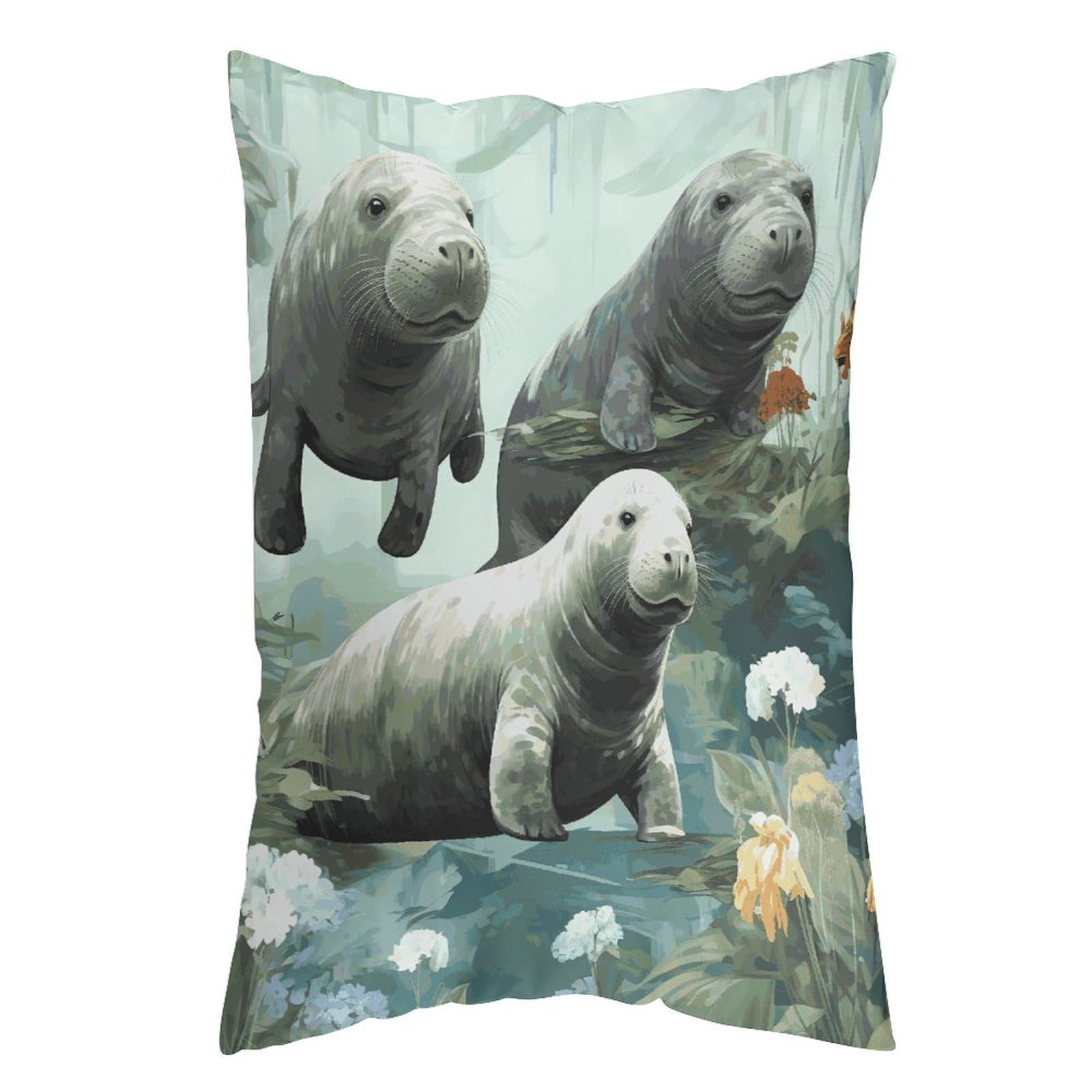 FekiLoot Rabbits Manatees Throw Pillow Cover Soft Pillowcase with Hidden Zipper Lumbar Decorative Throw Pillow Covers Luxury Cozy Pillows Shams Rectangle Cushion Cases