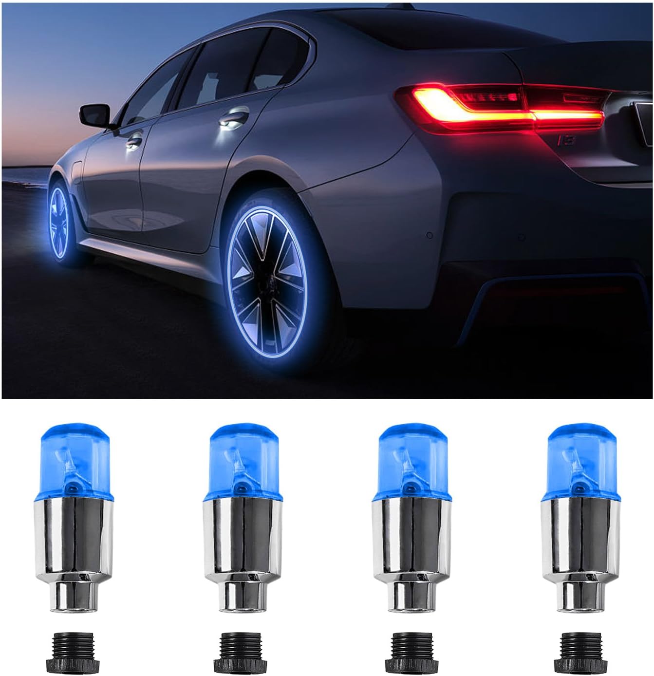 Ziciner 4PCS LED Tire Valve Cap Lights, Neon Spoke Flash