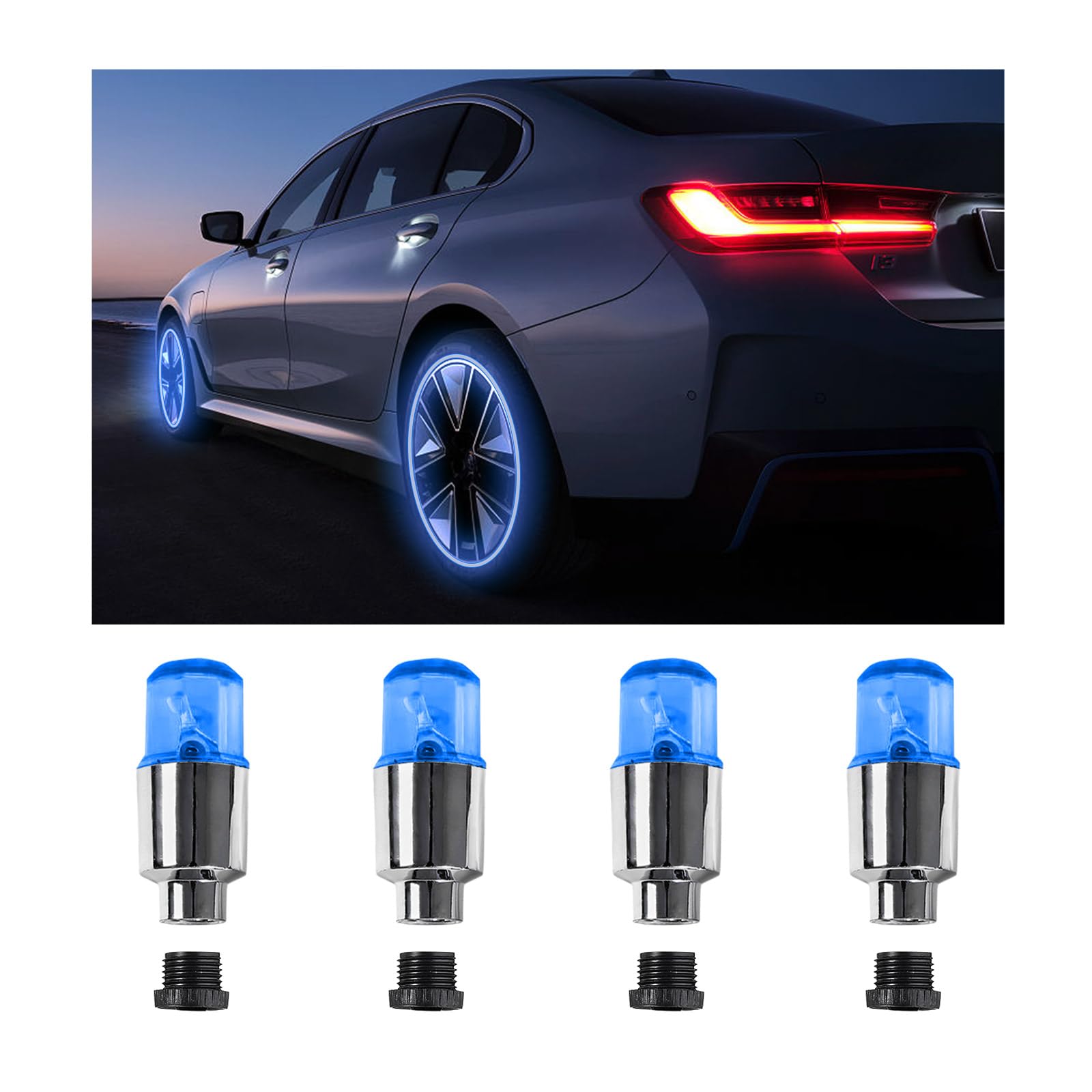 Ziciner 4PCS LED Tire Valve Cap Lights, Neon Spoke Flash