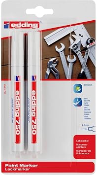 Edding 750 Paint Marker - White - Pack Of 2 Pens - Round Tip 2-4 mm - Paint Marker for Marking and Labelling Metal, Glass, Rocks Or Plastic - Heat-Resistant, Permanent, Smudge-Proof and Waterproof