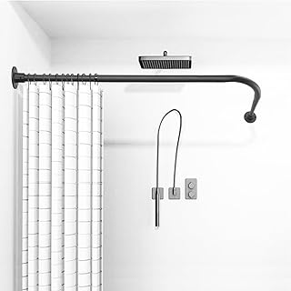 L Shaped Shower Curtain Rod, (29.9"-39.8"x29.9"-39.8") Adjustable Curved Shower Rod, 90 Degree Corner Shower Rods for Bathroom Bathtub Clothing Store Locker, locker rooms, fitting rooms, Black