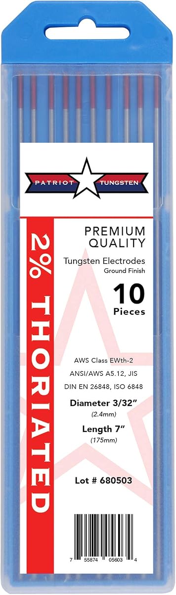 TIG Welding Electrodes 2% Thoriated WT20 (EWTh-2) Red 3/32" 10 Pack