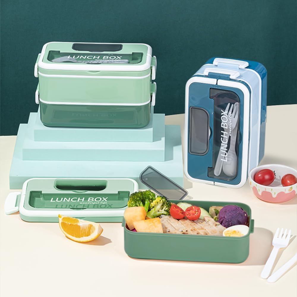 Porta Pranzo Kit, 1600 ml 2 Strati Lunch Box Ermetica con Borsa Termica e Posate, Portapranzo per Microonde e Lavastoviglie,Schiscetta Pranzo, Bento Box per Adulti Lavoro Picnic Ufficio (Blu)