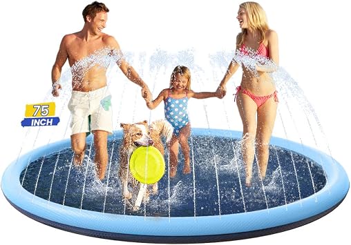 PETOCAT Splash Pad Non-Slip Dogs Cool Sprinkler Pool Extra Large Splash Pads for Kids Dog Baby Wading Pool Summer Outdoor Play Water Fun Toy Gift Easy to Use/Clean 75 inch