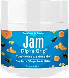 Jam Hair Braiding Gel – Extreme Hold with Shine for Braids, Twists & Curls – Infused with Acai Berry, Grapeseed Oil & Melon for Frizz Control & Long-Lasting Style (4 oz)
