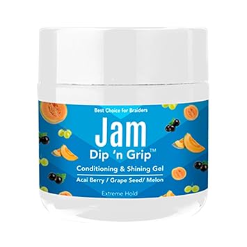 Jam Hair Braiding Gel Extreme Hold with Shine for Braids, Twists & Curls Infused with Acai Berry, Grapeseed Oil & Melon for Frizz Control & Long-Lasting Style 4 oz