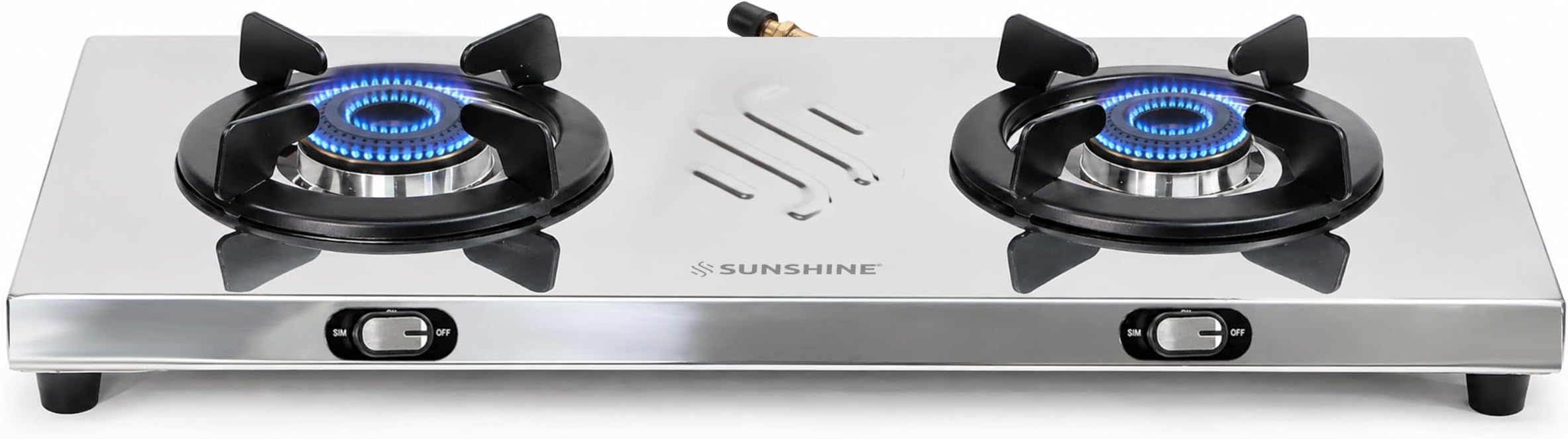 Sunshine Falcon 2 Burner | Ultra Slim 2 Burner Stainless Steel Gas Stove | Ergonomic Knob, Brass Burner, 5G Technology | Manual Ignition, LPG Ready & PNG Compatible (Silver)