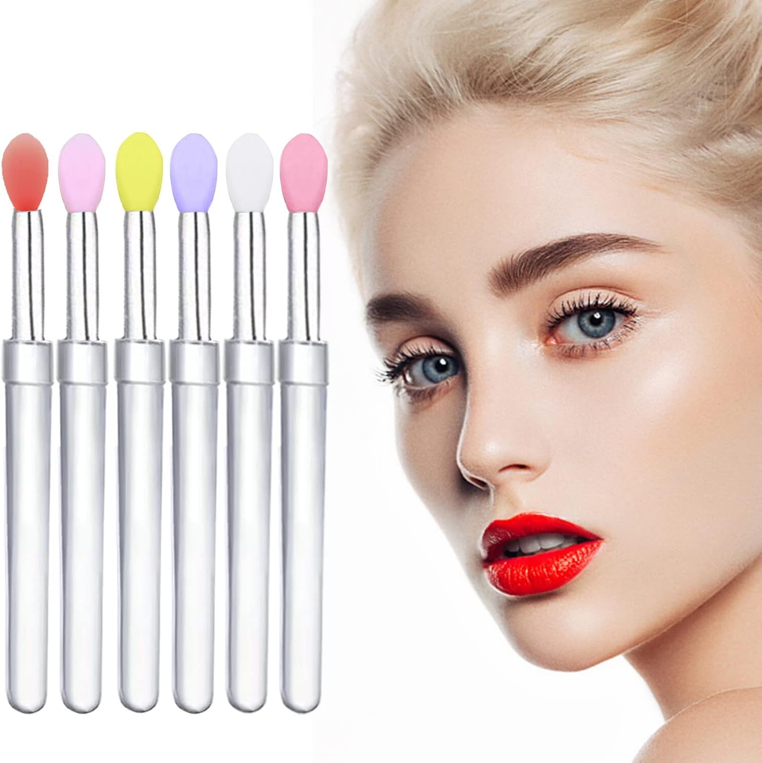 Lip Brush, 6PCS Silicone Lip Applicator Reusable Lip Mask Applicator, Silicone Lip Brush Retractable Lip Gloss Balm Applicator Eyeshadow Lip Scrub Brush Applicator Lip Applicators Disposable