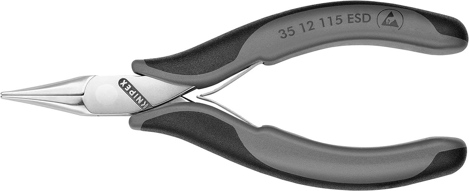 KNIPEX Alicate de montaje para electrónica ESD con articulación machihembrada con mangos multicomponente 115 mm, 35 12 115 ESD