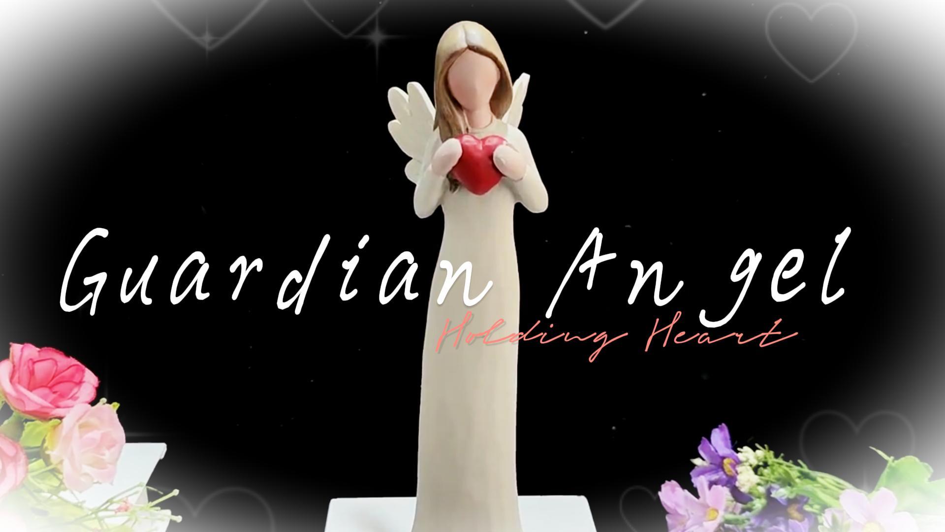 Figura de Ángel Guardian con Corazón en Resina 7.48 in miniatura 7