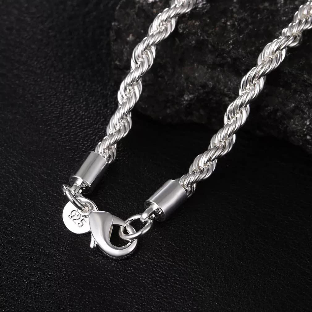 Silver 4mm Zircon Necklace for Men and Women - 16-30 cm