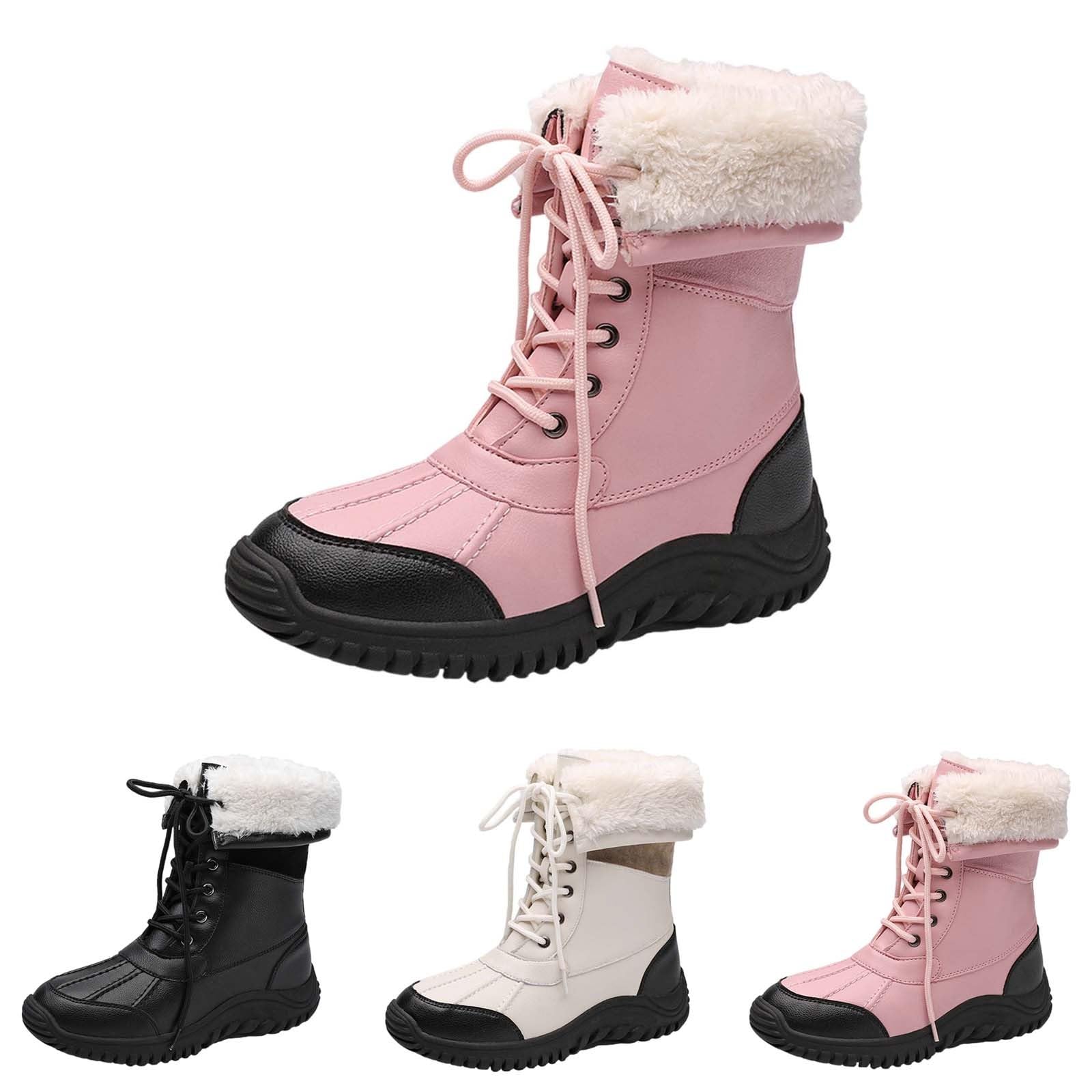 Bottes d'hiver doublées pour femme - Bottes d'hiver chaudes à lacets - Imperméables - Bottes d'hiver à enfiler - Bottes thermiques pour femme - Bottes de travail - Bottes de randonnée