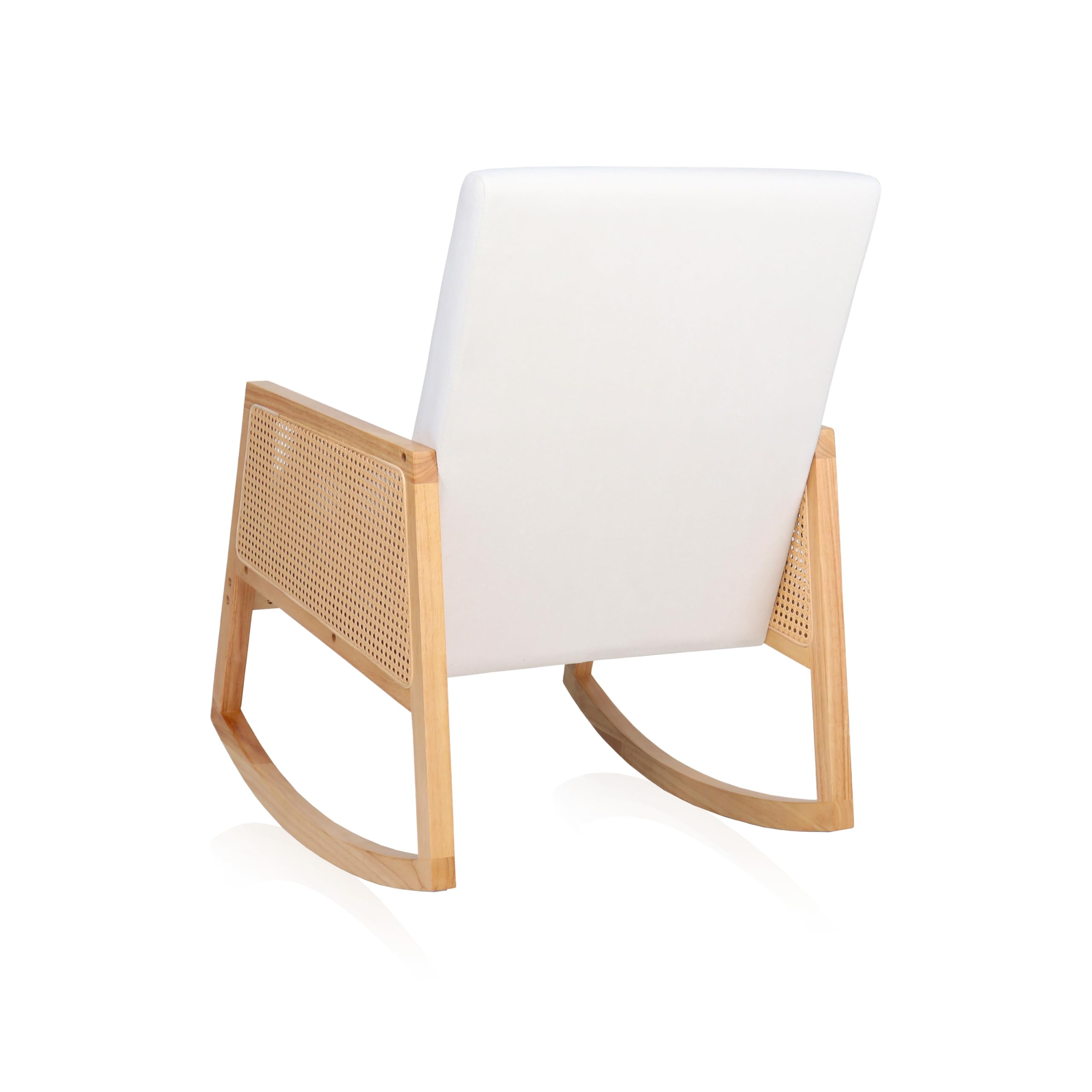 duehome | Ember, Butaca Mecedora, Sillón de Diseño, Acabado en Crema, Ratan y Madera, Medidas: 82 cm (Ancho) x 65 cm (Largo) x 98 cm (Alto)
