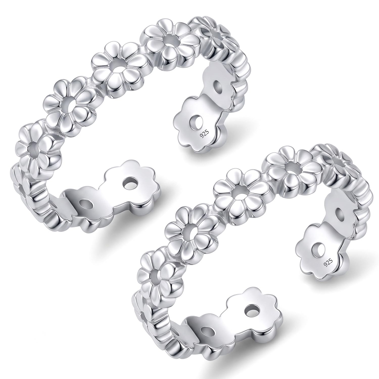 truesilver acpl 925 Sterling Silver Floral Toe Rings for Women | Adjustable Flower Design Bichiya | Lightweight Daily Wear Foot Ring | Gift for Women-picture-23