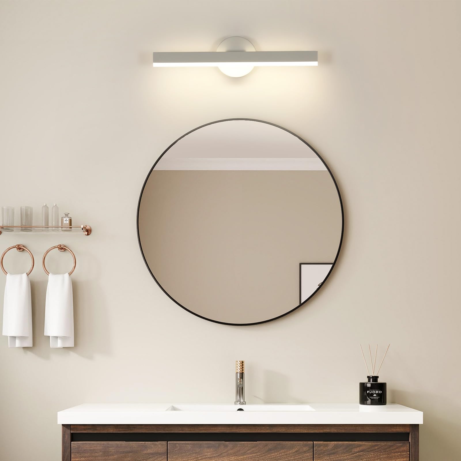 Riserva Applique Murale LED Blanche, 12W 300° Rotatif Lampe Murale Moderne, 4500K Blanc Neutre, Luminaire Mural Minimaliste pour Salle de Bain, Chambre, Couloir, Escalier, Hôtel, 38cm