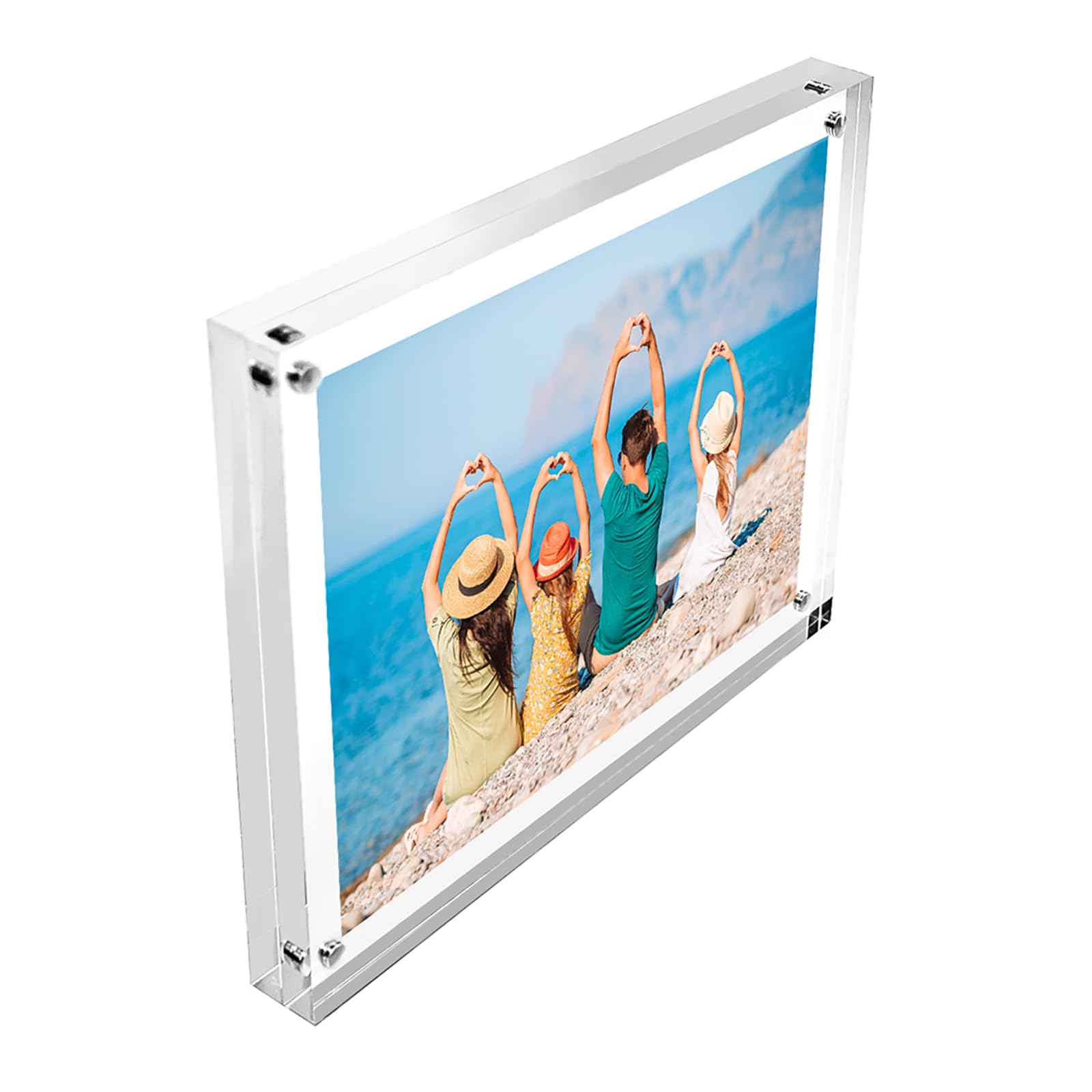 Freestanding Polished Clear Acrylic Magnetic Photo Frame with Clear Border (DSTF+) (8" x 6")