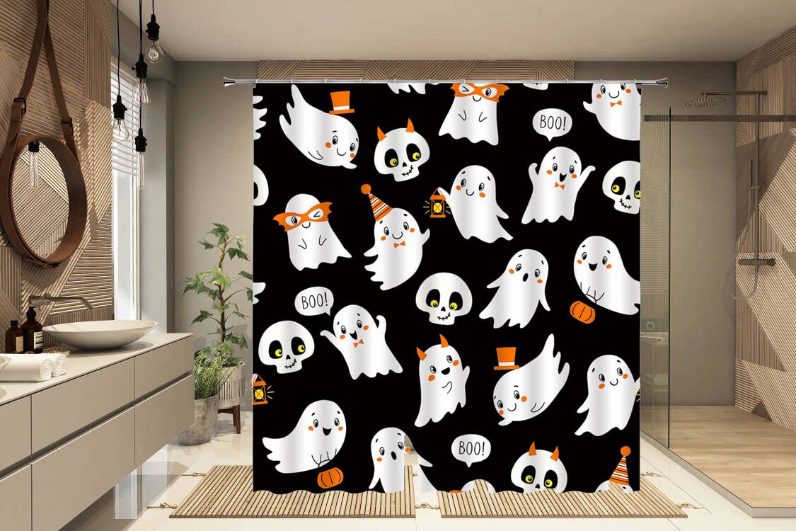 Halloween-Duschvorhang Mit Geistern – 183x183 Cm, Wasserdicht Aus Polyester, Inkl. 12 Haken