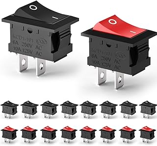 URWOOW 16 Pack SPST Snap in Latching ON Off 2 Pin Black Snap Rocker Boat Switch Toggle Black AC 250V 6A 125V 10A for Car A...