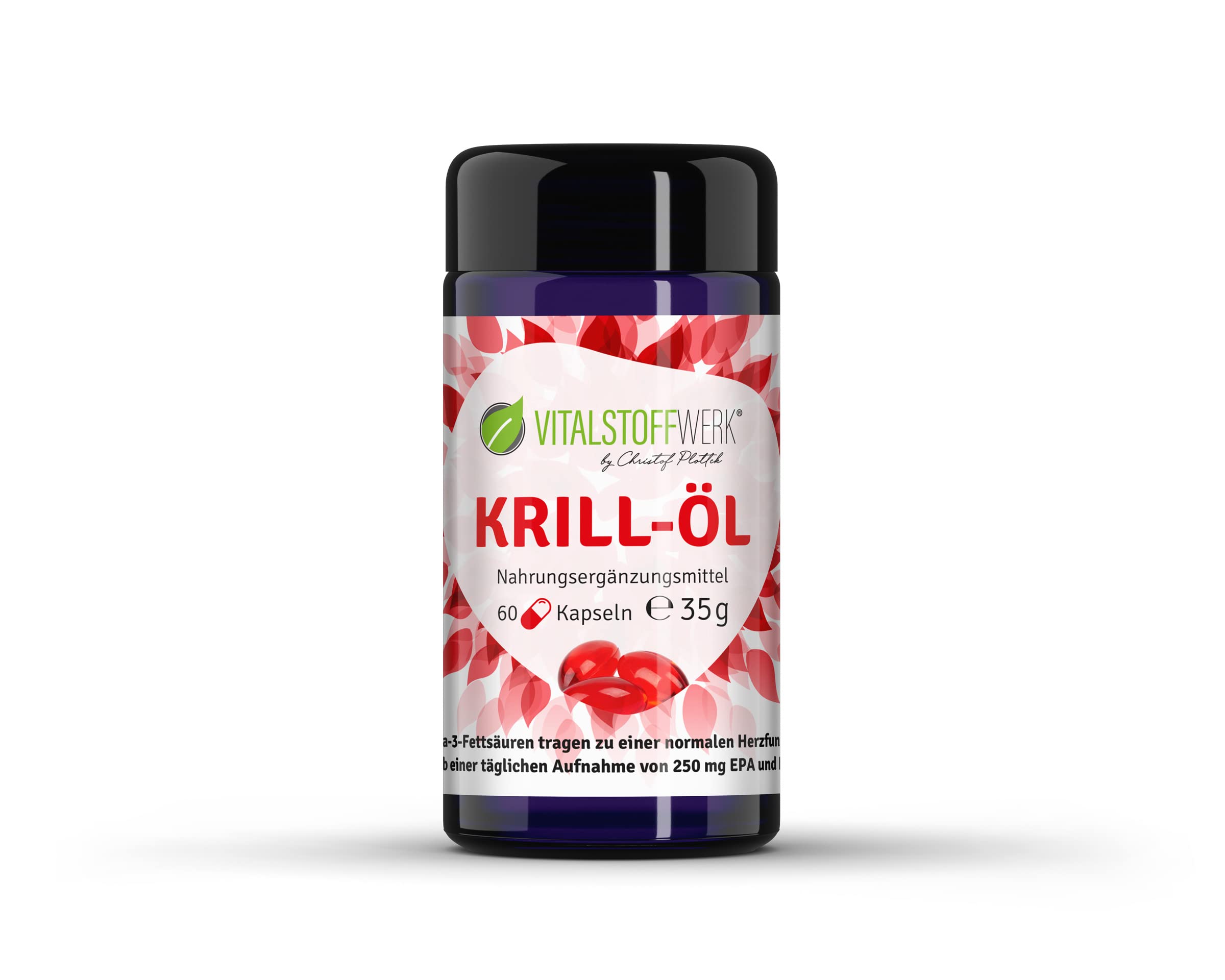 Krill-Öl, VITALSTOFFWERK®, 60 Stück Krillöl Kapseln, hochdosierte Omega-3-Fettsäuren, mehrfach ungesättigte Fettsäuren Omega 3 Kapseln, ohne Zusatzstoffe aus der Antarktis