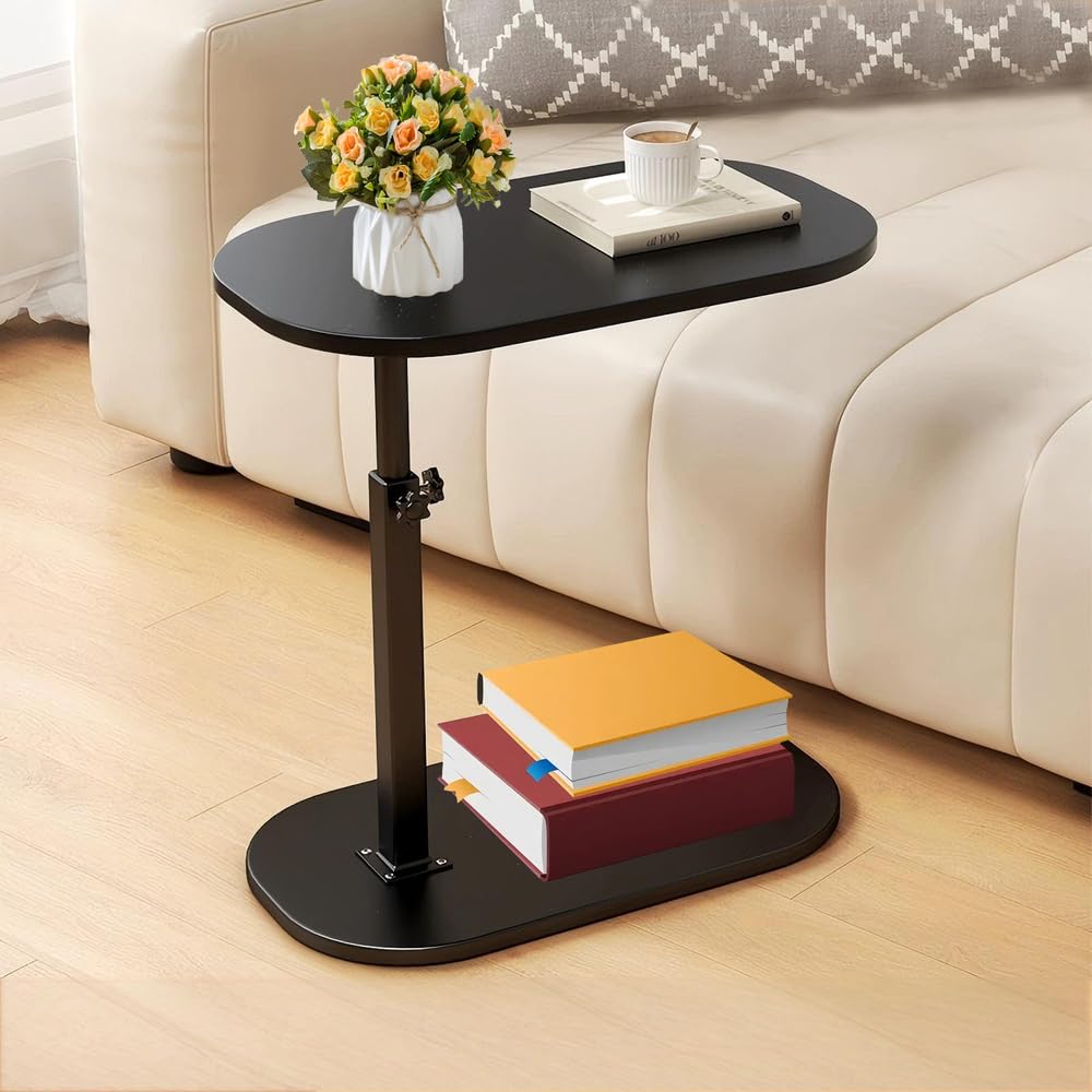 GHKWXUE C Table Adjustable Height 17.7in to 31.5in,C Shaped End Table for Couch,Tv Trays,Couch Tables Move at will,Small Bed Side Table Small Spaces for Living Room,Bedroom,Bedside,Black