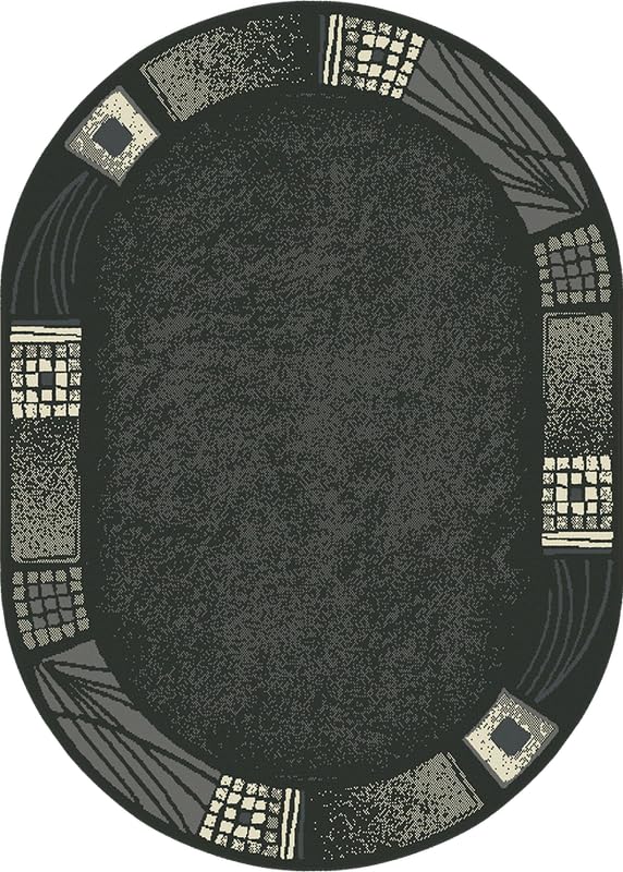 SrS Rugs® Luna Collection, Living Room Rugs, Hallway Runners, with Soft Smooth 8mm Pile. Contemporary Borders Design. 7 Colours, 9 Sizes (Black Borders Oval, 160cm x 225cm) — image 1