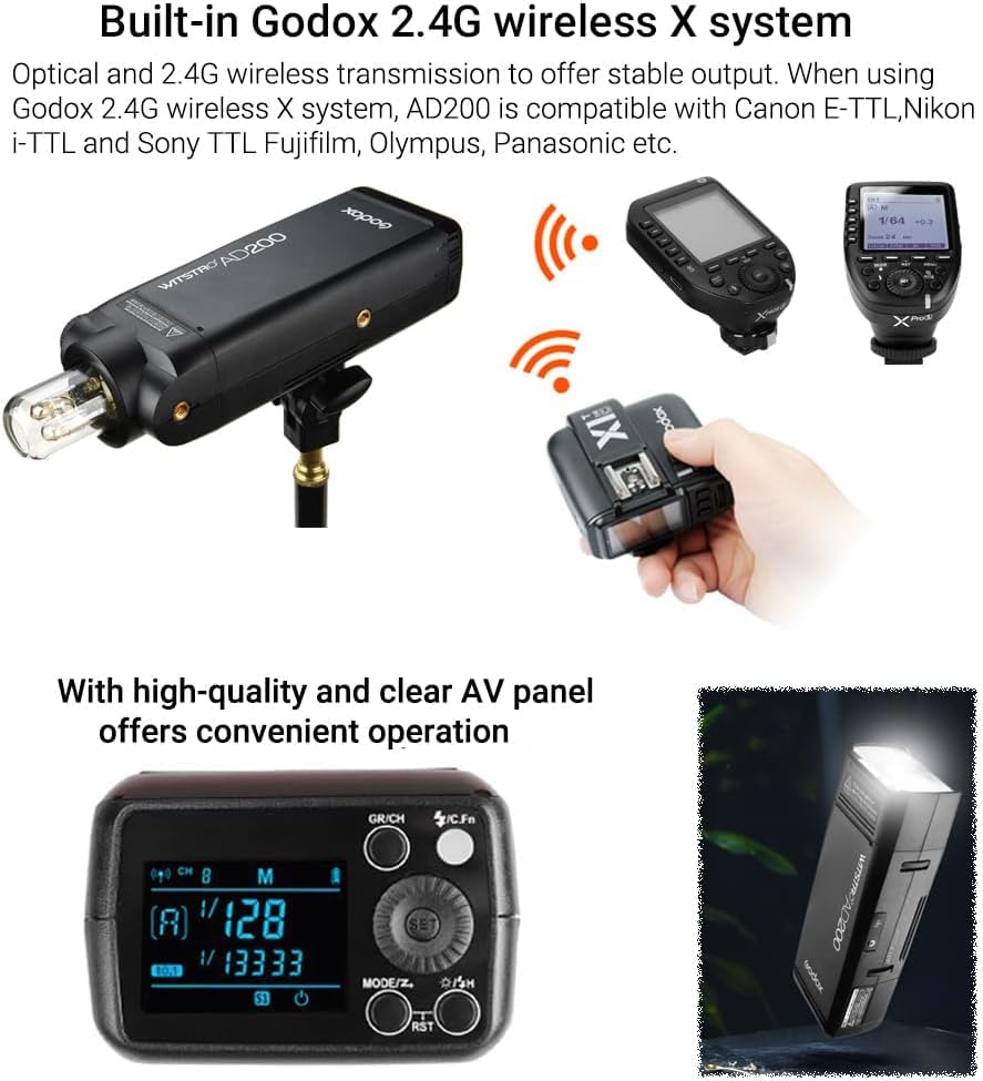 Godox AD200 200 W 2,4 G TTL Flash Strobe 1/8000s HSS Pocket Flash