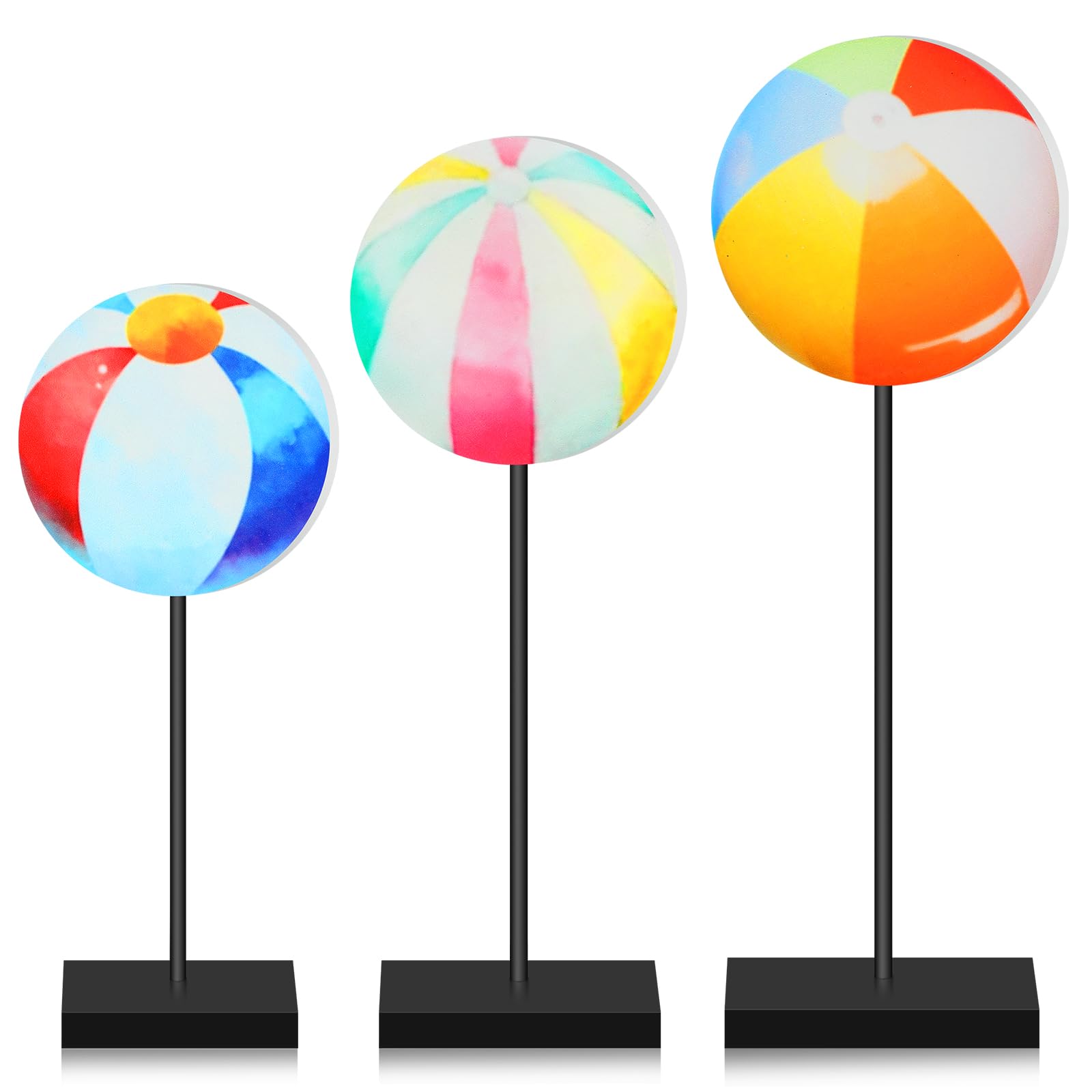 Yousoontic 3 Pcs Summer Beach Ball Table Decor Wooden Beachy Coastal Standing Tabletop Decor Rustic Coastal Table Sign Beach Centerpiece for Home Farmhouse Office Decorations