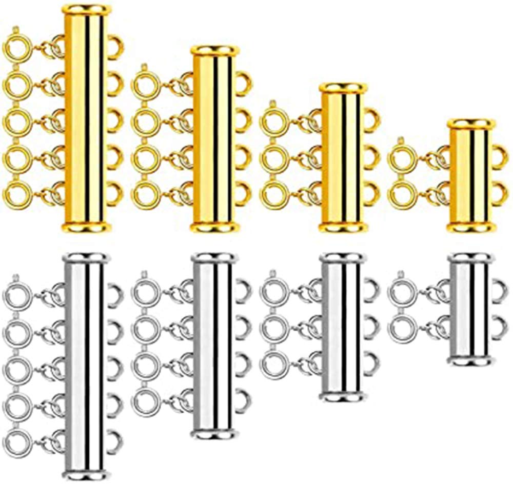 Excefore 8 Pieces 4 Sizes Necklaces Clasp Slide Tube Lock 4 Sizes Magnetic Slide Lock Clasp Connectors Multi Strand Layered Spacer Clasp for Jewelry Necklace Bracelet Making Findings