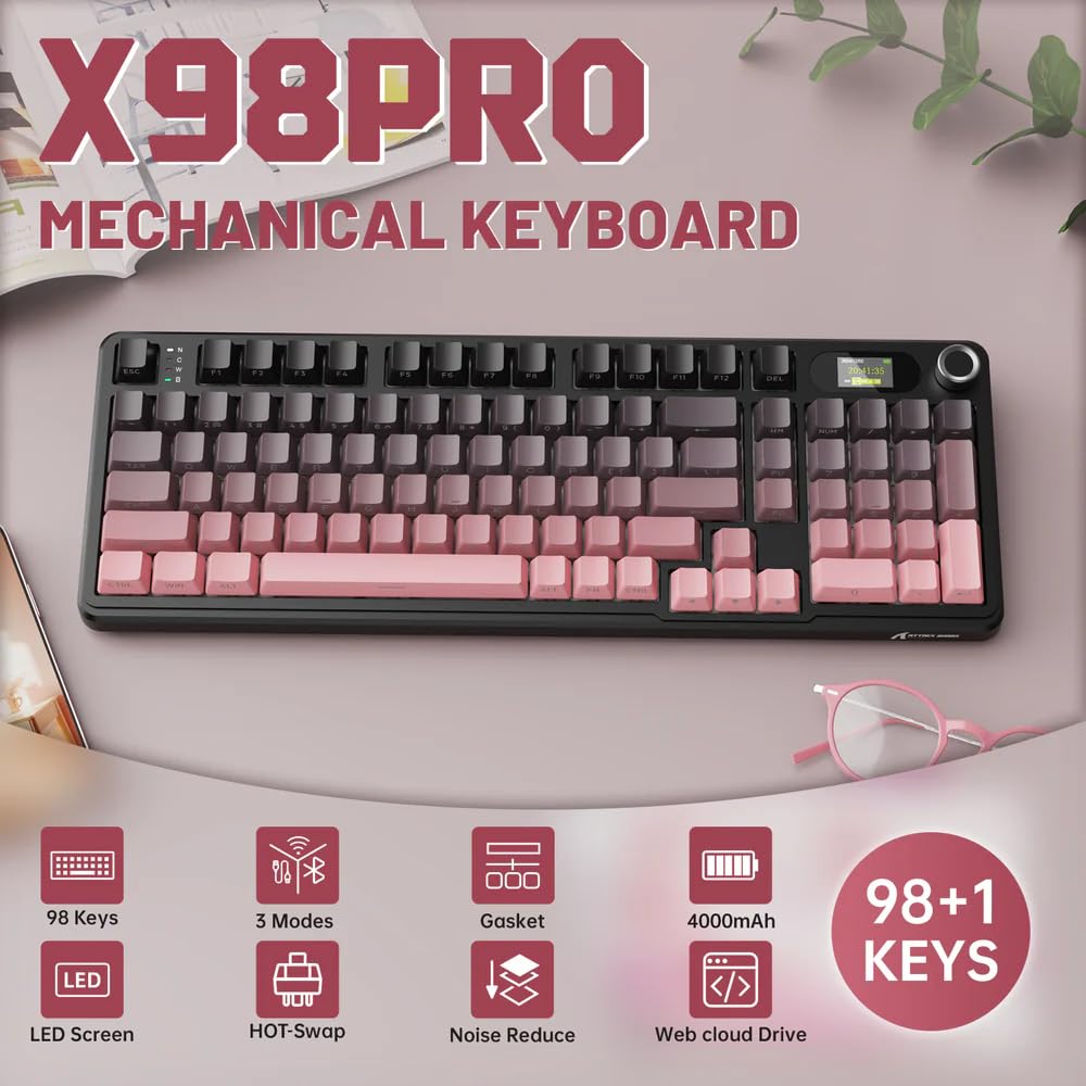 Teclado Mecânico Sem Fio ATTACK SHARK X98PRO 99 Teclas Tri-Mode