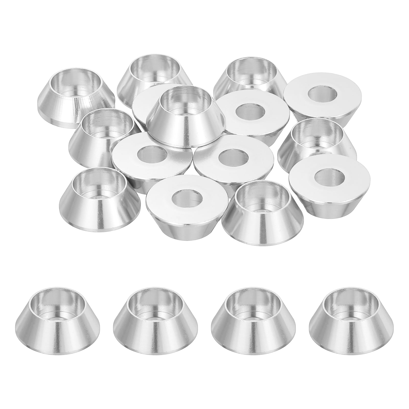 sourcing map M5 Cone Cup Washers, Anodized Aluminum Gaskets Cup Head Washer Gasket for Screw RC/FPV/PC/Drone/Mechanical Accessories Model Parts, Pack of 20 (Silver Tone) โ image 1