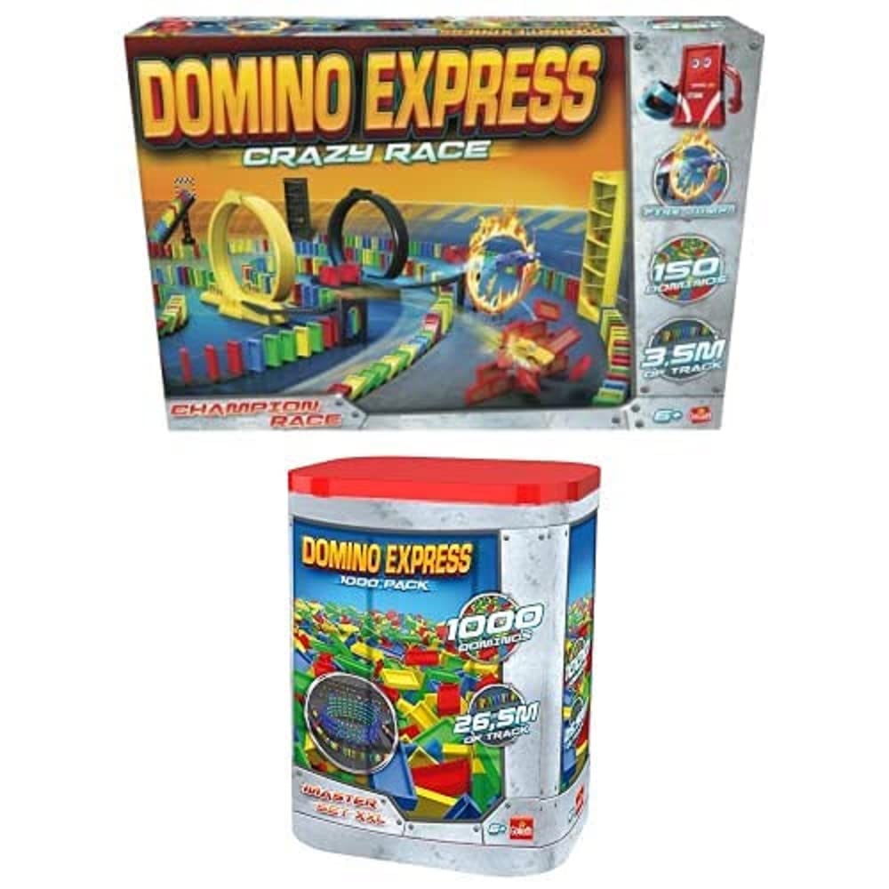 Bundle Domino Express Crazy Race. Champion Race. Cars. Autos. Autorennbahn. Dominosteine. Action. Actionrennspiel. Spiele ab 6 Jahren. + Domino Express Nachfüllpack 1000 Chips, Multicolor