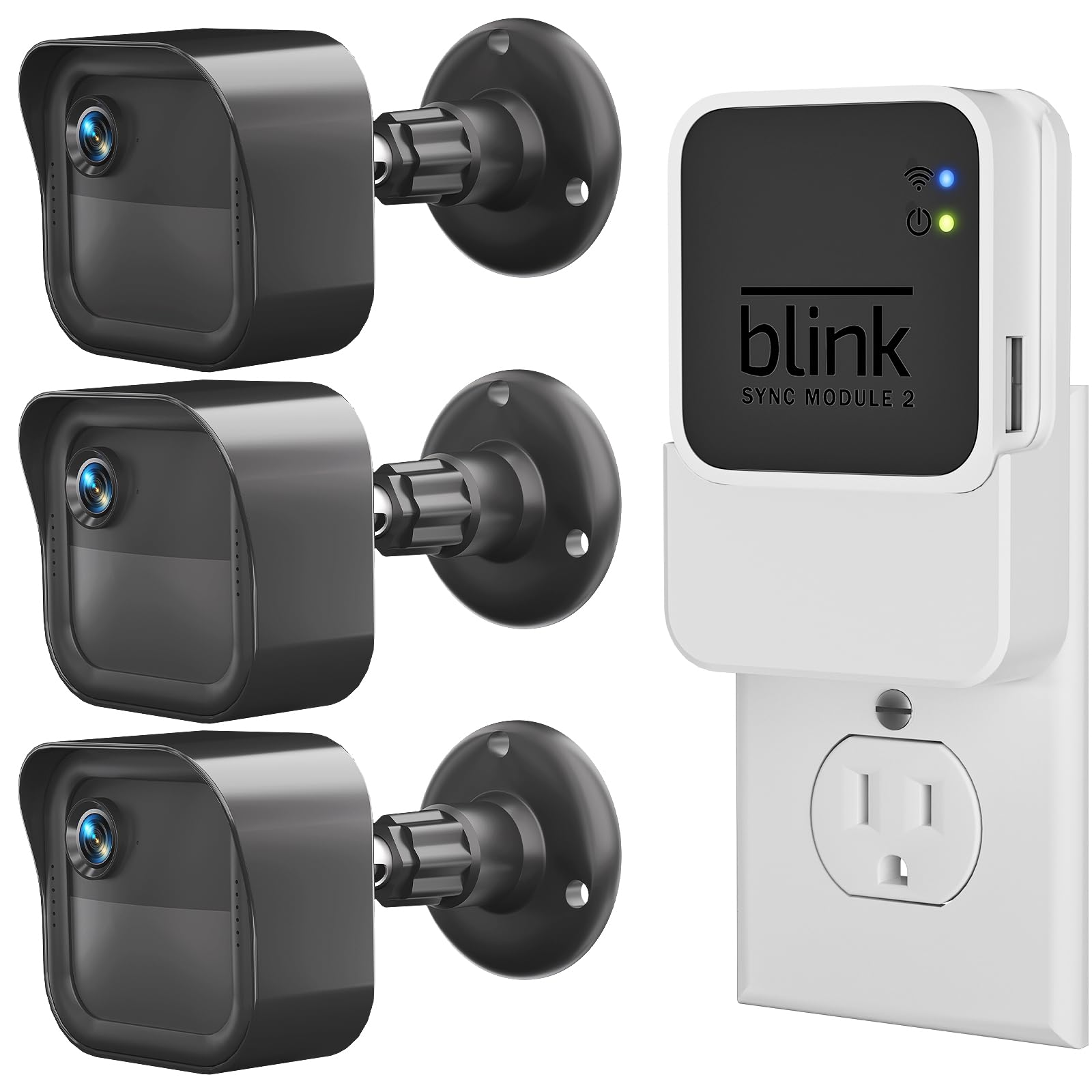 Outdoor Camera Mount for Blink, (2-in-1Minimalist) Sync Module 2 Mount and 3Pack Weatherproof Protective Housing with 360 Degrees Adjustable Bracket