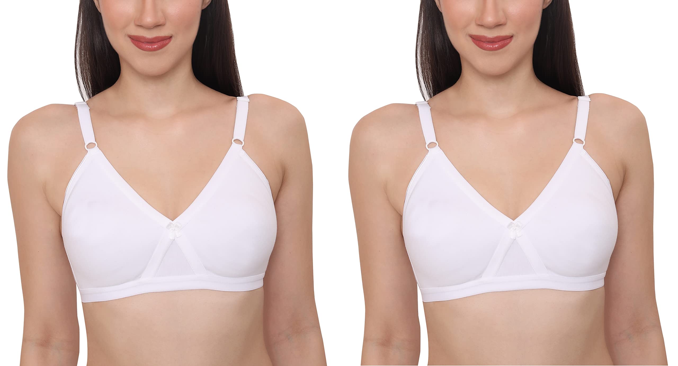 GLAMORAS Women Poly Cotton PC Interlock Fabric Full Coverage Non-Padded Non-Wired Adjustable Straps Everyday Bra, Size 32-40, C & D Cup, Pack of 2