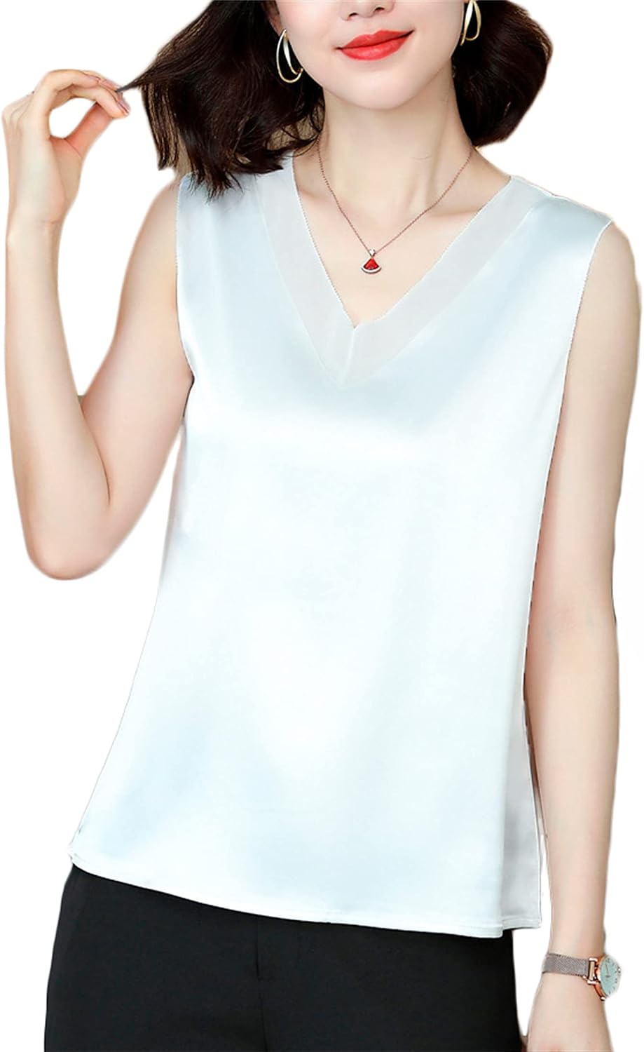 Andongnywell Women's V Neck Cami Tank Tops Casual Loose Sleeveless Blouse Shirts Loose Large Size Camisole Tunic