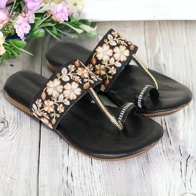 Image of DFR Flip Flops for Women Daily Use Comfortable Ethnic Embroidered Girls Slippers flipflops chappals