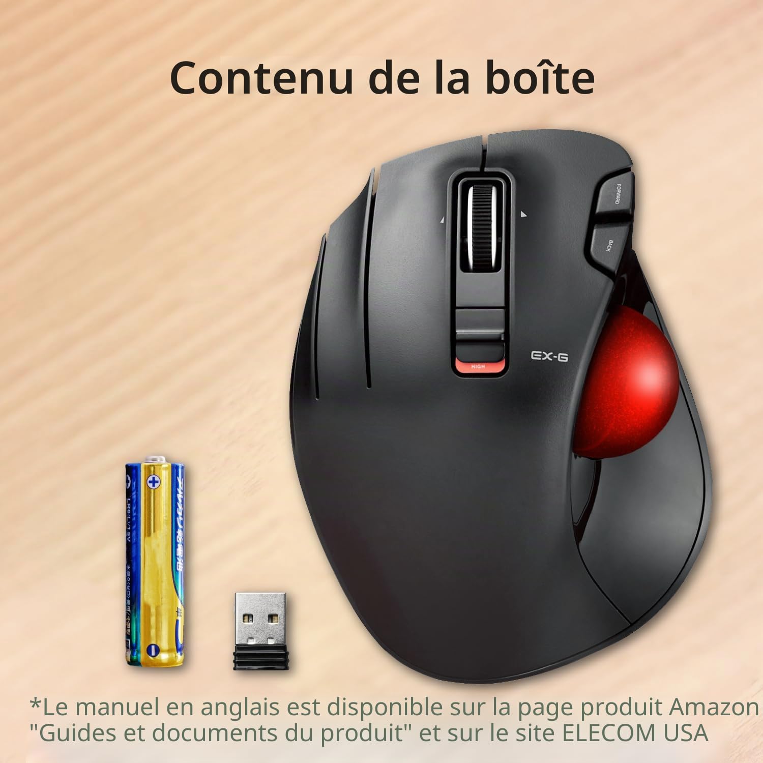 Elecom EX-G M-XT4DRBK-G Souris trackball pour gaucher, sans Fil, 2,4 GHz, contrôle du Pouce, Fonction à 6 Boutons, Design Ergonomique, Red Ball, Windows11, macOS