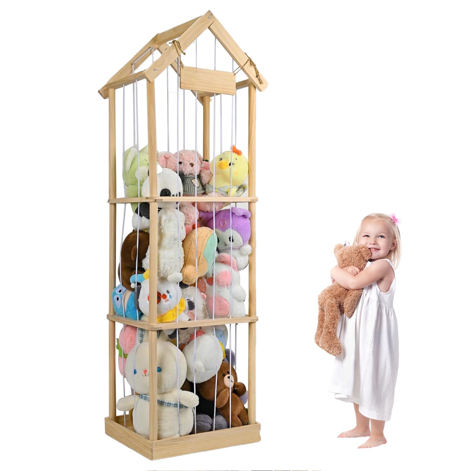Organizador Peluches En Madera,Organizador Peluches,Estable y Duradera Juguetes Infantil,Ahorro De Espacio,Gran Capacidad,Para Habitaciones Infantiles,Salas De Juegos,Etc.