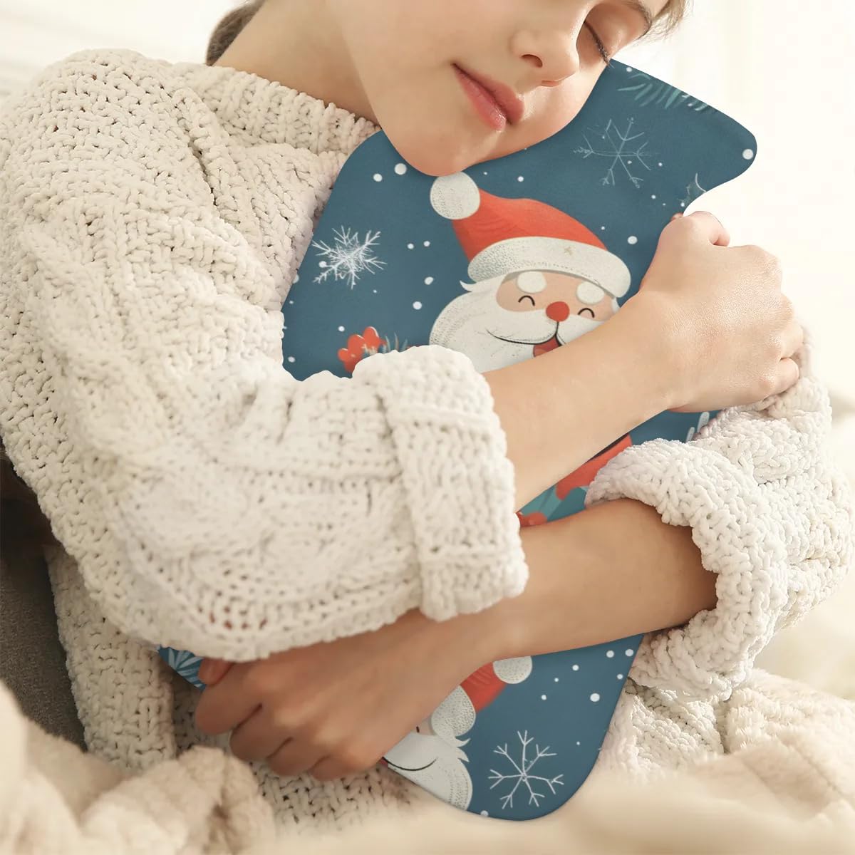 Hot Water Bottle with Soft Cover,2L Abstract Santa Claus Hot Water Bag for Hot and Cold Compress, Hand Feet Warmer, Cute Santa Claus Rubber Hot or Cold Water Bottle Halloween Christmas Decorations