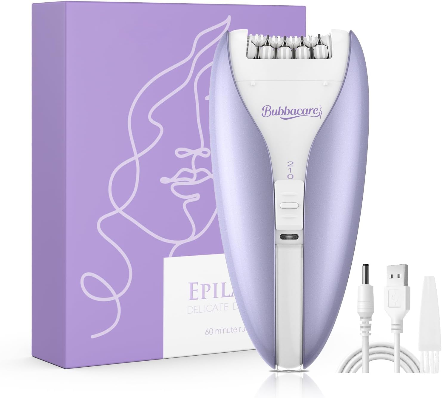 Silent Epilator for Women, 2-Speed Facial & Body Hair Remover, Smooth Glide Technology, for Face, Legs, Bikini & Arms (Purple)